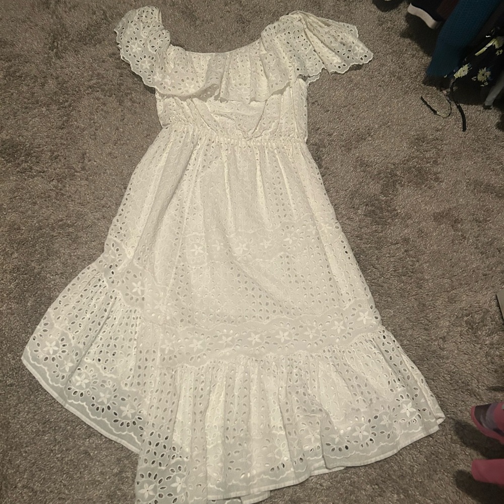 White Eyelet Off-Shoulder Dress - 100% cotton